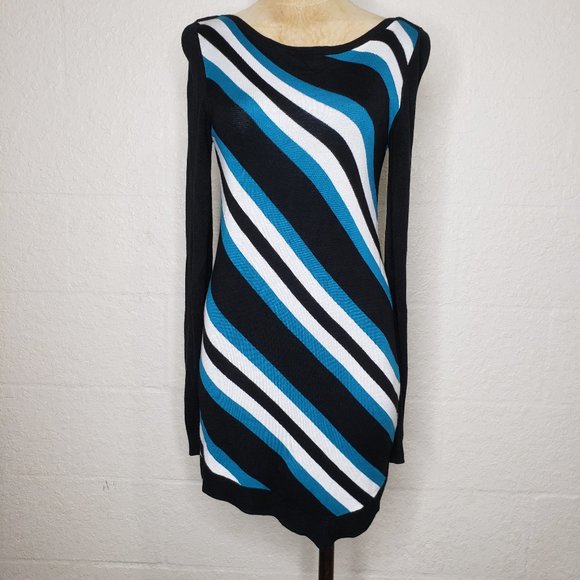 White House Black Market Dresses & Skirts - WHBM Black and Blue Asymmetric Hem Sweater Dress S